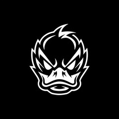 Bold and aggressive duck head mascot logo in a sharp black and white vector style