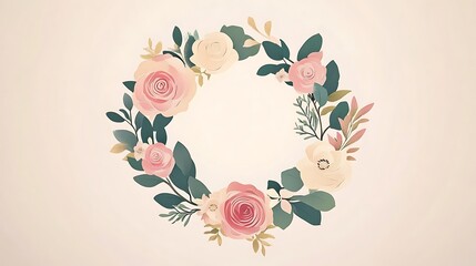 Floral Wreath with Pastel Roses, and Frame.