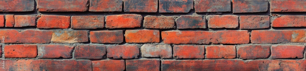 Poster a detailed image showcasing a weathered red brick wall texture, perfect for backgrounds or design pr