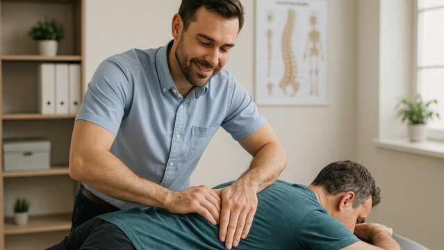 Chiropractor adjusting patient's spine