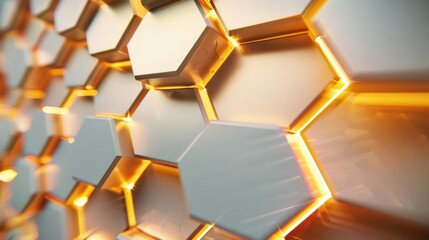 A close-up view of illuminated hexagonal panels, creating a modern, geometric design.