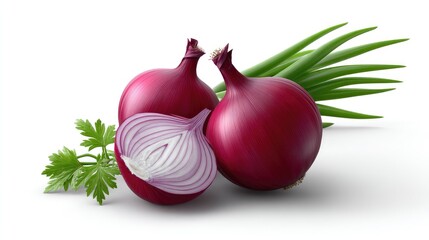 Realistic Onions on Plan white Background