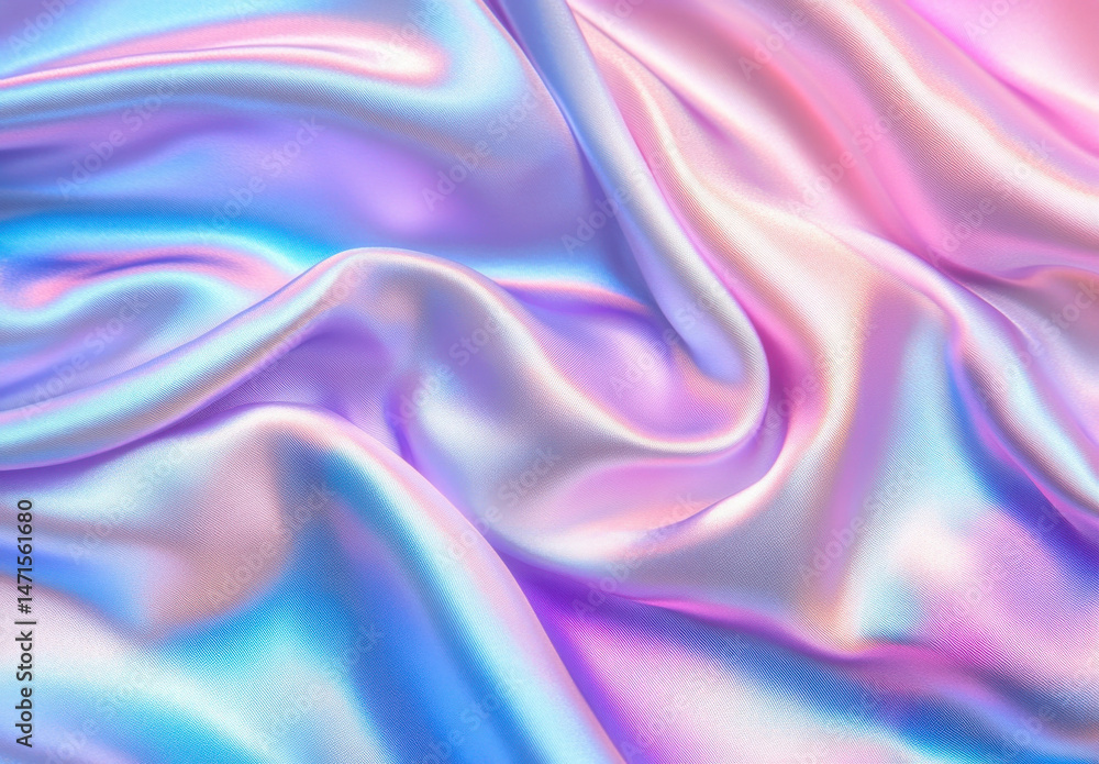 Leinwandbilder iridescent pastel silk fabric with soft folds and gentle waves, showcasing a luxurious and dreamy te