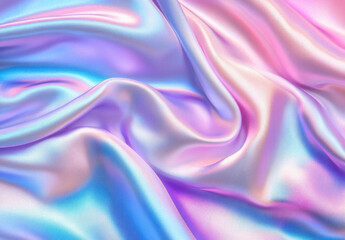 Obraz premium Iridescent pastel silk fabric with soft folds and gentle waves, showcasing a luxurious and dreamy texture. The shimmering surface reflects light beautifully, creating a captivating vi : Generative AI