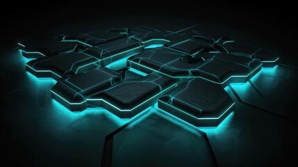A futuristic, glowing circuit-like design on a dark background.