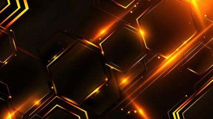 Abstract design featuring glowing hexagons on a dark background.