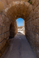 Arch entry to the Roman Amphitheater at Caesarea National Park in Caesarea, Israel.
