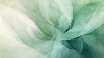 Abstract swirling patterns in soft green and white hues create a tranquil atmosphere.