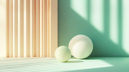Pastel spheres with sunlit corner.