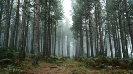 Obraz premium A pine forest stretches endlessly, filling the air with a fresh scent