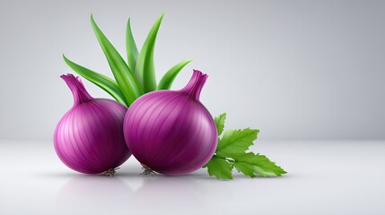 Realistic Onions on Plan white Background