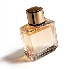 Elegant Amber Perfume Bottle with Gold Cap A Luxurious Fragrance Product Shot on White Background