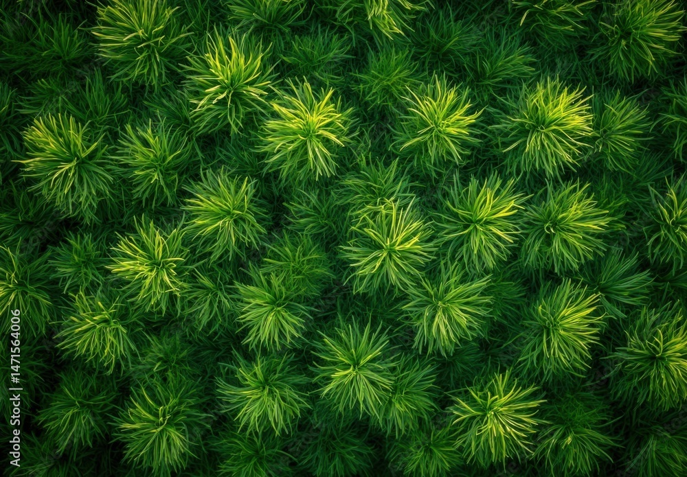 Aufkleber A vibrant overhead shot showcasing a dense collection of bright green and lime-green coniferous plants, creating a lush textured pattern. : Generative AI
