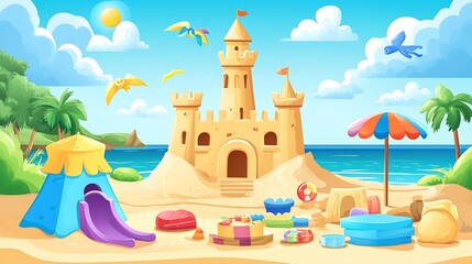 Beach Sandcastle Kids Summer Fun.