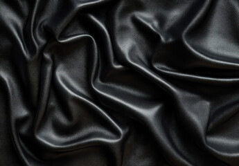 Obraz premium Draped black leather texture, showing rich folds and subtle sheen, ideal for fashion, automotive, or luxury product backgrounds. : Generative AI