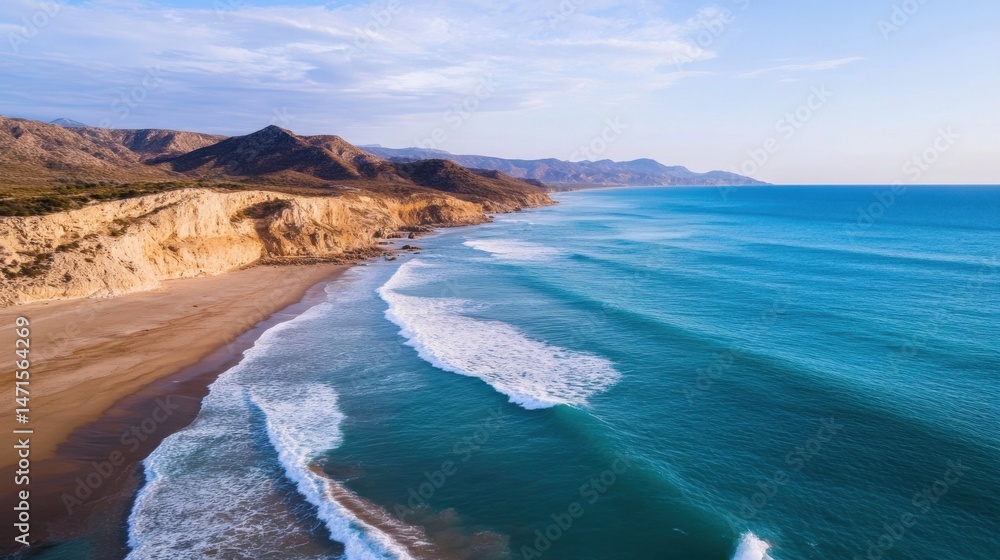 Aufkleber aerial view of a secluded beach with turquoise water lapping gently against a sandy shore, backed by