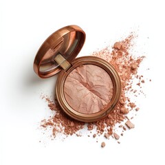 Bronze Shimmer Powder Compact Open with Spill Makeup Product Shot Beauty Cosmetics Texture