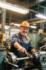 arafed man in hard hat working on a machine in a factory