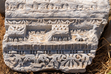 Architectural features strewn about at Caesarea National Park in Caesarea, Israel.
