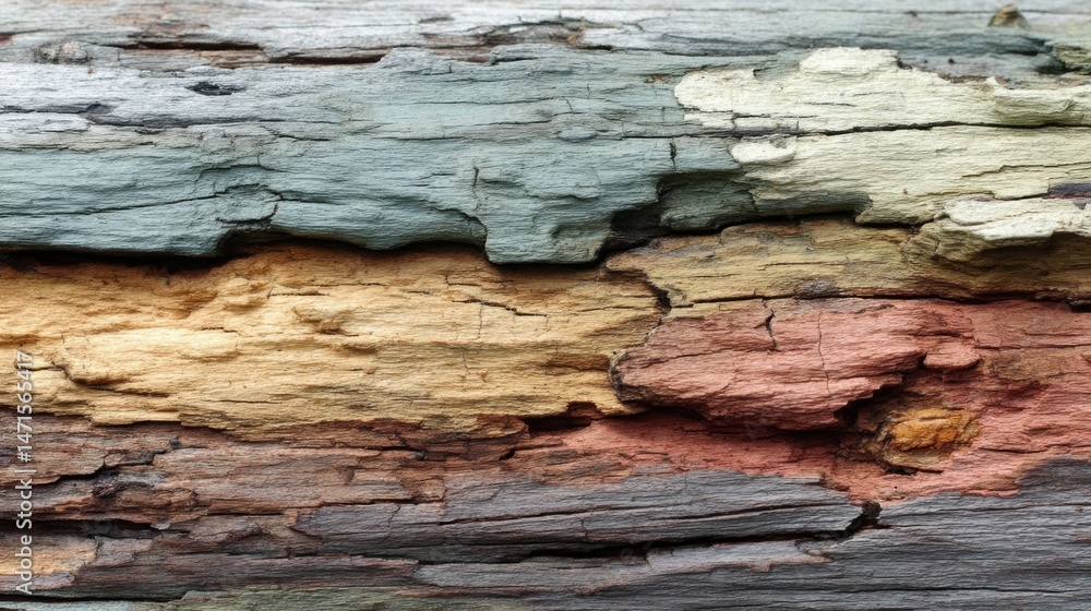 Poster striated layers of weathered wood, showcasing a spectrum of earthy tones from muted grey to deep red