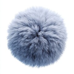 Fluffy Light Blue Fur Ball Texture Isolated on White Background Perfect for Design Projects and Textures