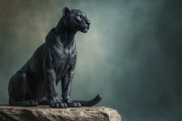 Fototapeta premium Elegant black panther sculpture against a muted backdrop.