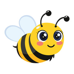 Cartoon happy flying bee with big kind eyes Vector isolated on white