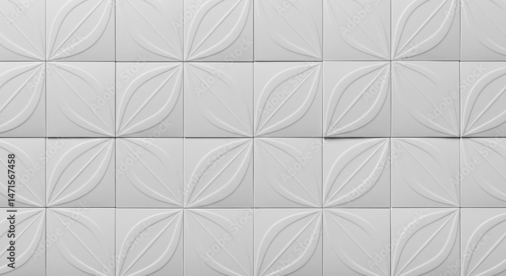 Aufkleber a repeating pattern of white geometric tiles with a leaf like minimalist design creates a modern