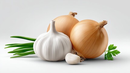 Realistic Onions on Plan white Background