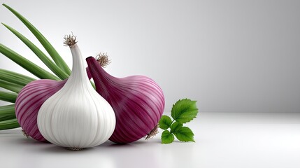 Realistic Onions on Plan white Background