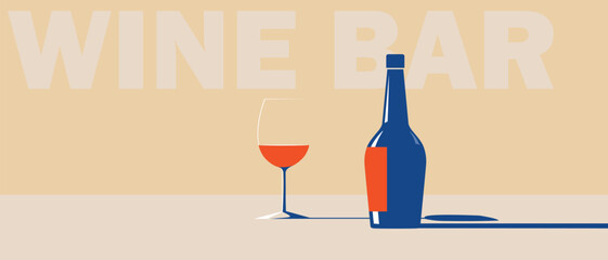 Wine tasting poster, drink party, sommelier, booze. Restaurant vector design, white wine bottle, glass, chardonnay, cabernet, sauvignon © Александр Филяшин