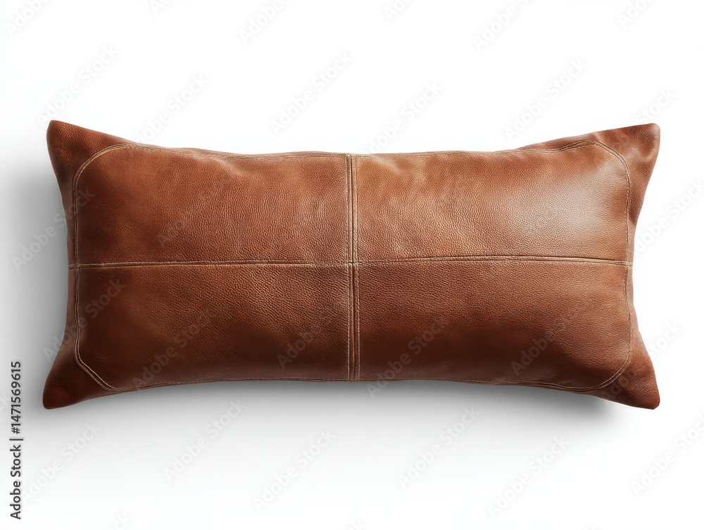 Poster rectangular brown leather pillow with subtle stitching detail, ideal for adding a touch of rustic el