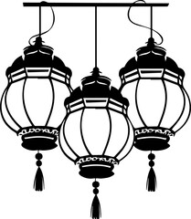Black and white Chinese Lantern Festival vector illustration