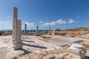Public Bath House ruins at Caesarea National Park in Caesarea, Israel.

