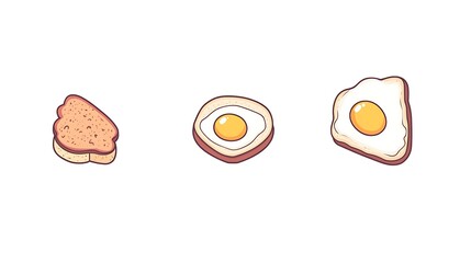 Fried Egg Toast Breakfast Icons.