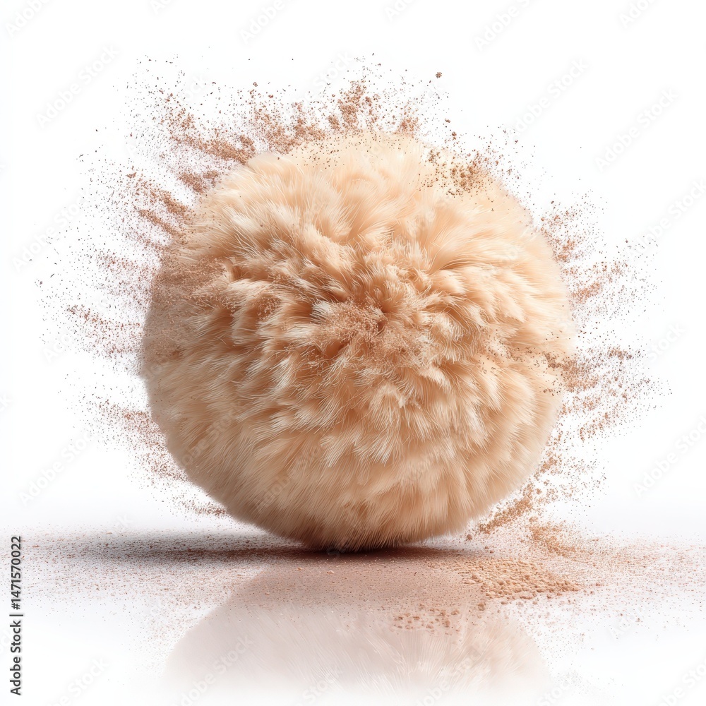 Poster luxurious beige fur ball exploding in powder soft texture elegant fluffy design abstract background
