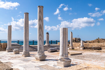Public Bath House ruins at Caesarea National Park in Caesarea, Israel.
