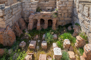 Public Bath House ruins at Caesarea National Park in Caesarea, Israel.
