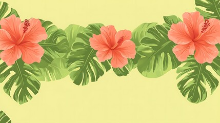 Hibiscus  Monstera Border Design.