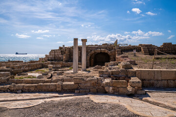 Public Bath House ruins at Caesarea National Park in Caesarea, Israel.

