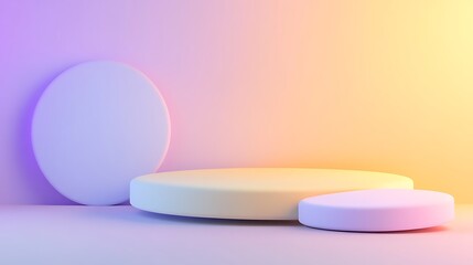 Pastel podium with colorful background.