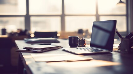 Minimalist workspace with clean desk, simple and organized. Efficiency and focus in a modern professional setting.