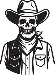 Monochrome Skull Cowboy Western Skeleton Portrait with Hat and Bandana
