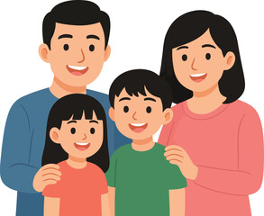 Happy Asian Family Portrait Smiling Parents with Son and Daughter