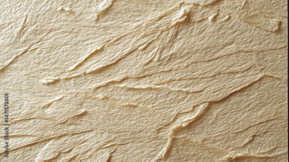 Poster Close-up view of a textured, beige handmade paper surface with visible fibers and wrinkles, ideal for background or design element. : Generative AI