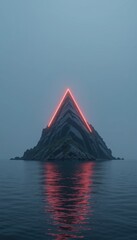 Surreal Red Pyramid in the Ocean: A Mesmerizing Glowing Landscape