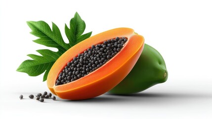Realistic Papaya on Plan white Background