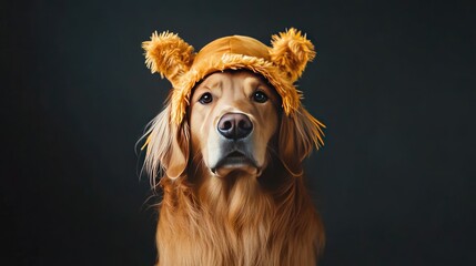 Golden Retriever in Hat.
