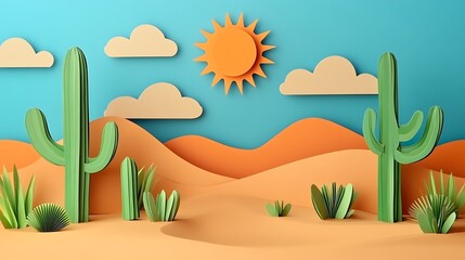 Desert Cactus Paper Art Landscape. (1)