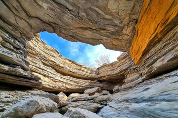 Rock formation cave sky ancient nature geology texture sunlight peaceful